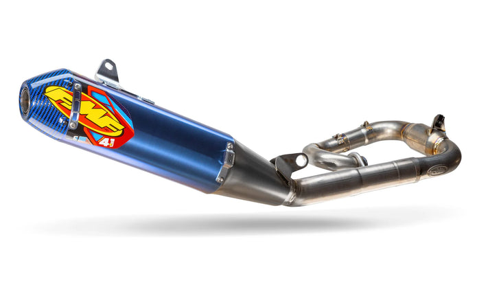 FMF FACTORY 4.1 RCT TITANIUM ANODIZED FULL SYSTEM W/ BLUE CARBON END CAP 19-26 YZ250F/20-26 YZ250FX/WR250F 23-25